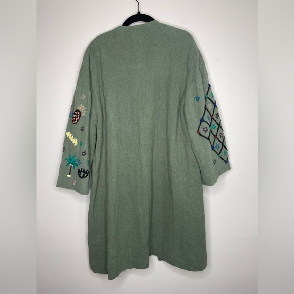 Condition Apply Anthropologie Green Gauze boho Embroidered Novelty Jacket L - Picture 8 of 10